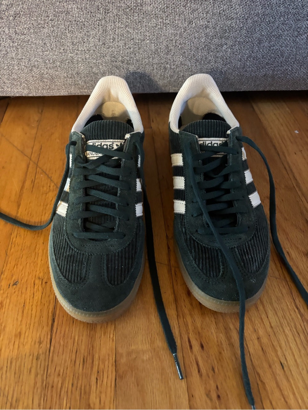 adidas Women’s Dark Green Suede & Corduroy Sneakers with White Stripes